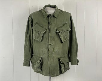 Giacca vintage, taglia grande, giacca anni '60, giacca vietnamita, giacca da giungla usurata, tasca obliqua, cappotto da combattimento, OG 107, abbigliamento vintage
