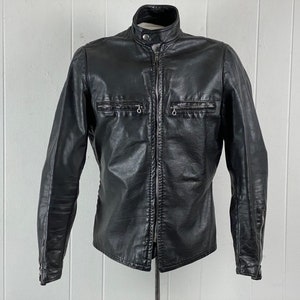 Vintage jacket, size small, motorcycle jacket, 1960s jacket, cafe racer jacket, black leather jacket, biker jacket, Reed, vintage clothing