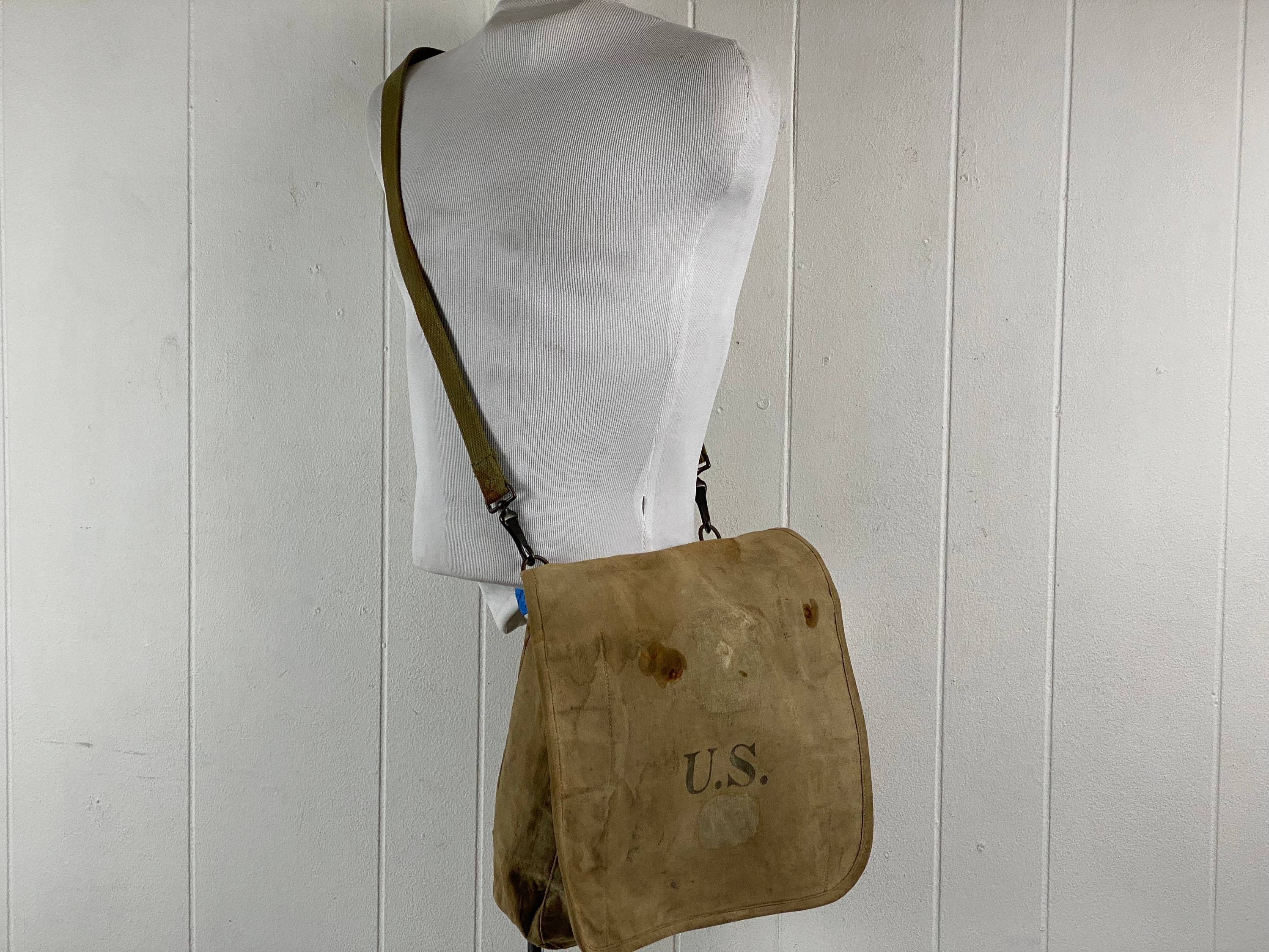 Vintage Army Bag Small Canvas Military Shoulder Bag 