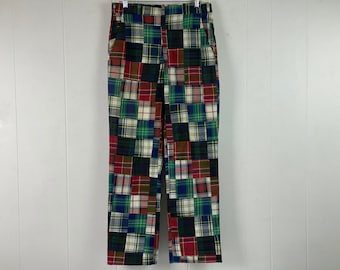 Vintage pants, Madras plaid pants, 1970s pants, patchwork pants, cotton pants, Harlin pants golf pants, vintage clothing, size 33" x 31"