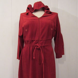 Vintage dress, 1970s dress, velour dress, deco dress, lounge dress, vintage clothing, hooded dress, Medium