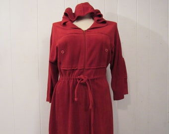 Vintage dress, 1970s dress, velour dress, deco dress, lounge dress, vintage clothing, hooded dress, Medium