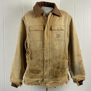 Distressed jasje, maat XL, werkjas, Carhartt-jas, Carhartt-jas jaren 80, jaren 80 bruine eendjas, vintage werkkleding, vintage kleding