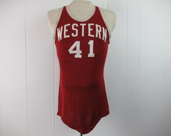 Vintage shirt, jaren 1950 shirt, basketbal shirt, vintage tank top, Detroit shirt, Western High School, #41, vintage kleding, maat 40