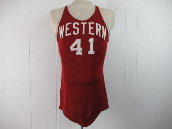 Vintage shirt, 1950s shirt, basketball shirt, vintage tank top, Detroit shirt, Western High School, #41, vintage clothing, size 40
