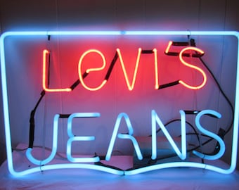 Vintage Levi's sign, neon Levi's sign, 1970s neon, vintage Levi's display, vintage denim, Levi's sign, vintage neon, vintage clothing