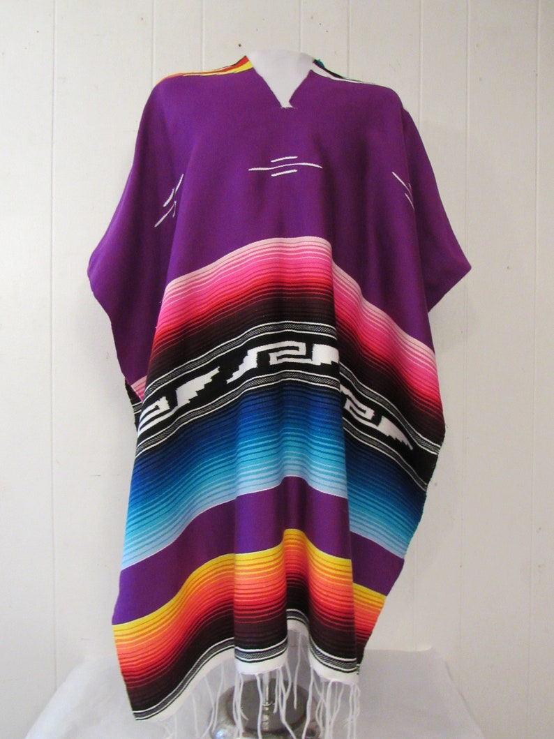 Vintage poncho, Mexican poncho, Serape Saltillo, Mexican textile, vintage blanket poncho, vintage clothing, size large image 2