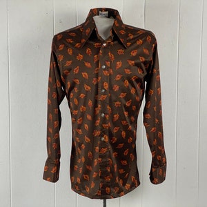 Vintage shirt, size medium, Disco shirt, vintage 1970s shirt, fall leaves shirt, Medicci shirt, Hippie shirt,  vintage clothing