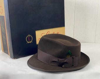 Vintage 1950s Knox Fedora Size 7 1/4 Long Oval in Deep Slate Blue