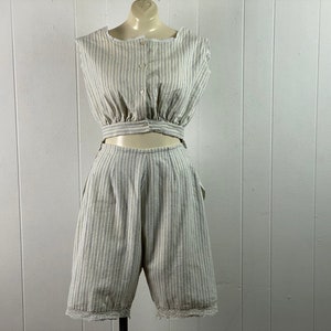 Vintage playsuit, 1900s play suit, vintage shorts, vintage blouse, vintage underwear, cotton flannel, Edwardian set, bloomers, size medium