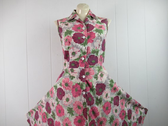 Vintage dress, 1940s dress, cotton dress, flower d