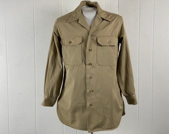 ヴィンテージ 米軍 コットン カーキ シャツ メンズ サイズ S/M 着用 