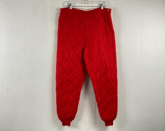 Vintage pants, size large, quilted pants, 1960s pants, hunting pants, puffer pants, insulated pants, red quilted pants, vintage clothing