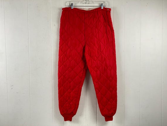 Vintage pants, size large, quilted pants, 1960s pants, hunting pants, puffer pants, insulated pants, red quilted pants, vintage clothing