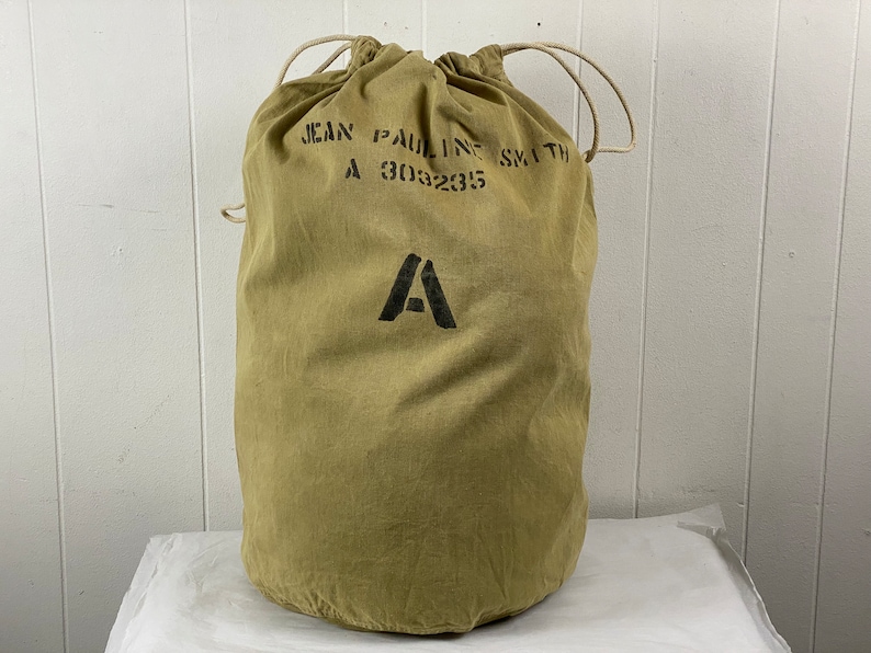 Vintage bag, duffle bag, 1940s bag, Woman's Army bag, W.A.S.P. bag, vintage knapsack, vintage duffel bag, stenciled bag, canvas bag, luggage image 1
