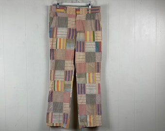 Vintage pants, 37 X 33, Madras plaid pants, 1960s pants, patchwork pants, cotton pants, Jacobson's, India Madras, vintage clothing