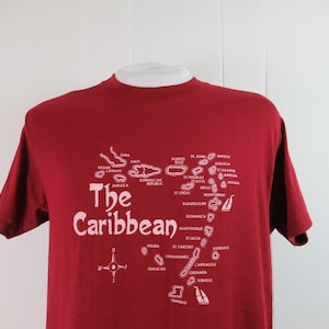 Camiseta vintage, camiseta de la década de 1980, camiseta de viaje, camiseta del Caribe, camiseta de mapa, ropa vintage, tamaño grande, NOS