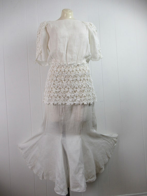 Vintage dress, white dress, linen dress, lace dre… - image 2