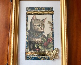 Christmas cat photo collage in frame ref 179