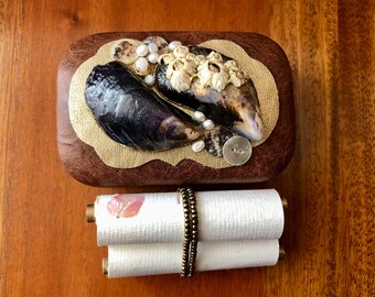 Assemblage shell box with scroll, Alfred Tennyson poem ref 140