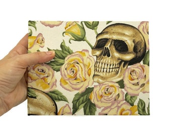 Day of the dead pastel paper sketch book, goth gift, skull and rose journal, alexander henry fabric, artists gift (ref 10)