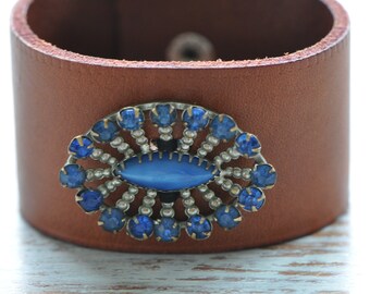 Brown leather cuff bracelet, boho jewellery, handmade by AnyaSophiaCo