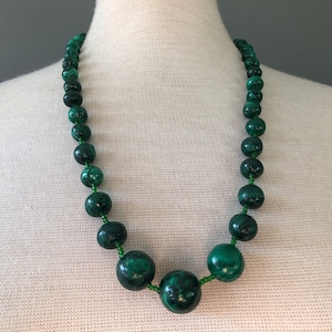 Malachite Bead Necklace, Natural Vintage Malachite Necklace 24” length, 129g