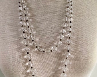 Clear faceted plastic bead necklace, two strand necklace