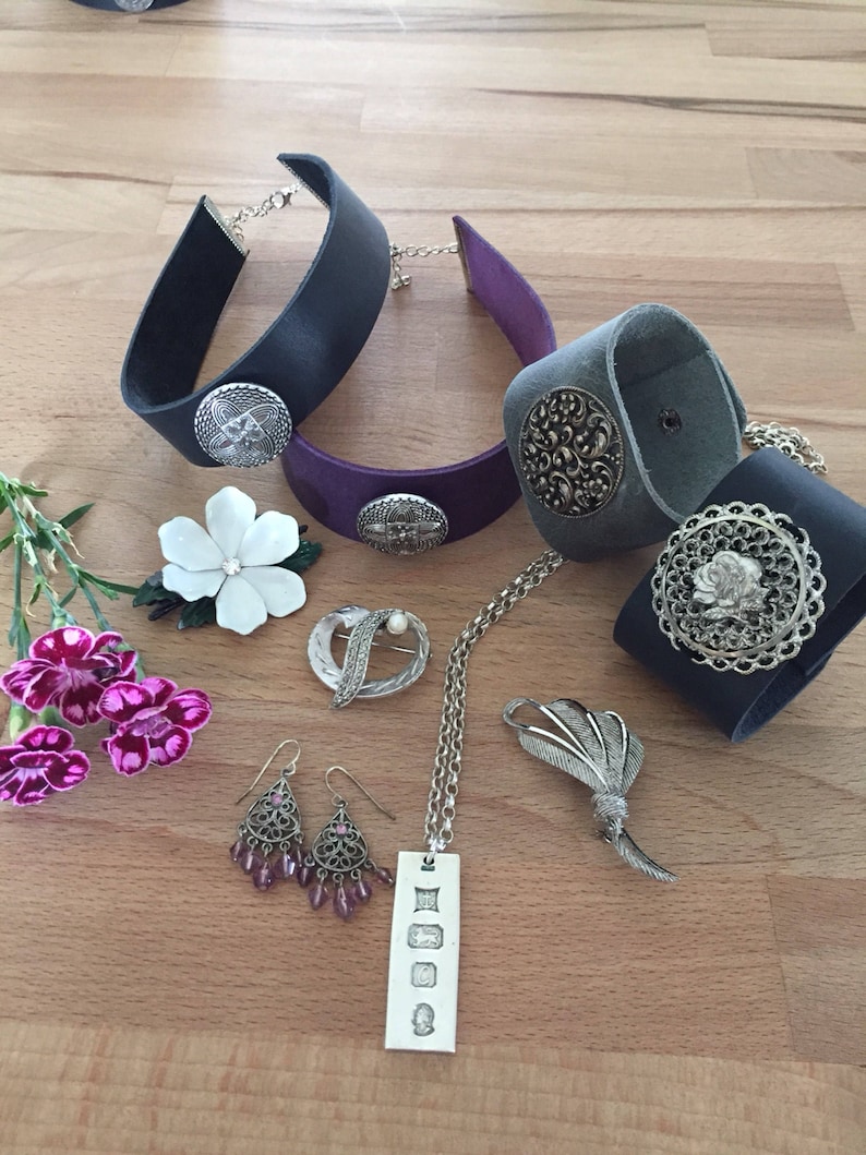 Grey cuff bracelet leather cuff bracelet boho cuff vintage silver indie bracelet handmade by AnyaSophiaCo