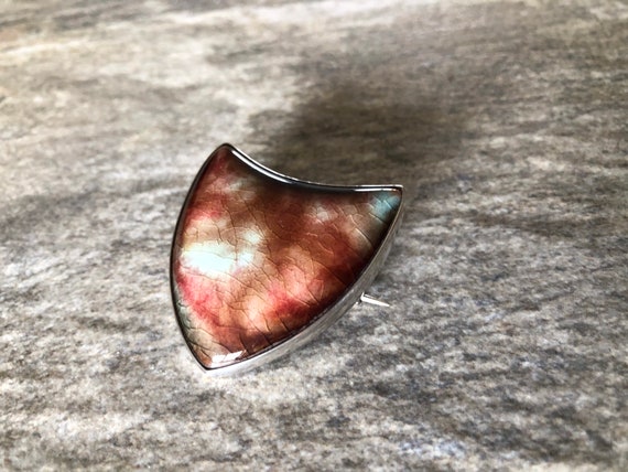 Ruskin style ceramic brooch pendant, vintage shiel