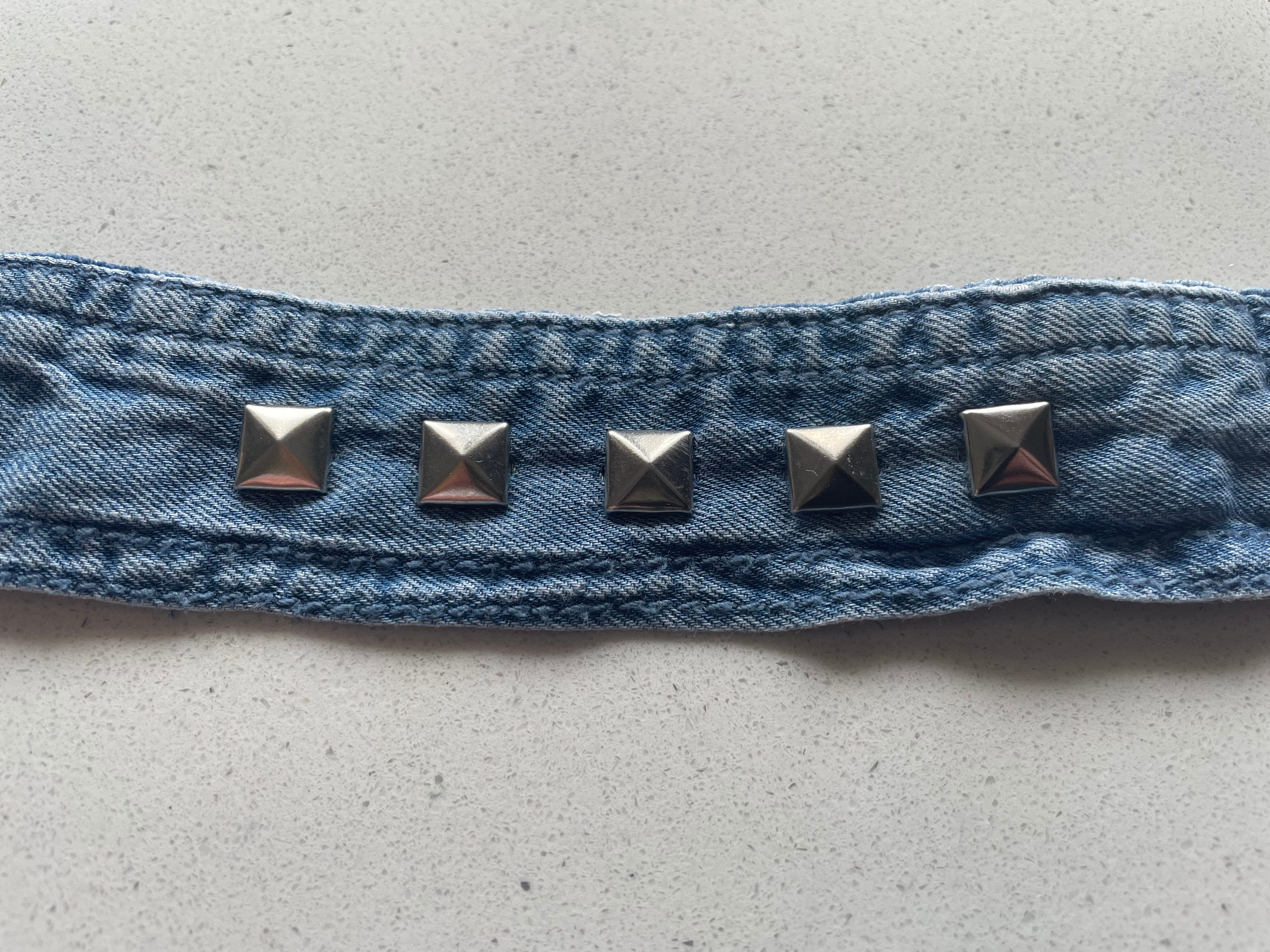 Upcycled Handmade Studded Denim Bracelet, Boho Cuff