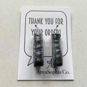 Handmade washed blue denim jeans earrings, repurposed jean earrings, recycled denim jewellery