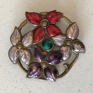 Vintage Enamel Floral Brooch Pin