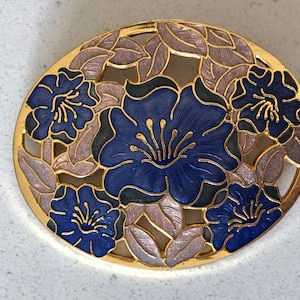 Vintage Signed Fish Cloisonné Brooch Pin, Large Oval Fish Brooch