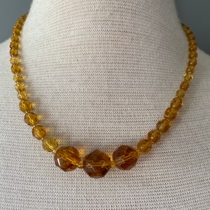 collier de perles de verre jaune doré profond vintage, collier de perles de 18&quot;