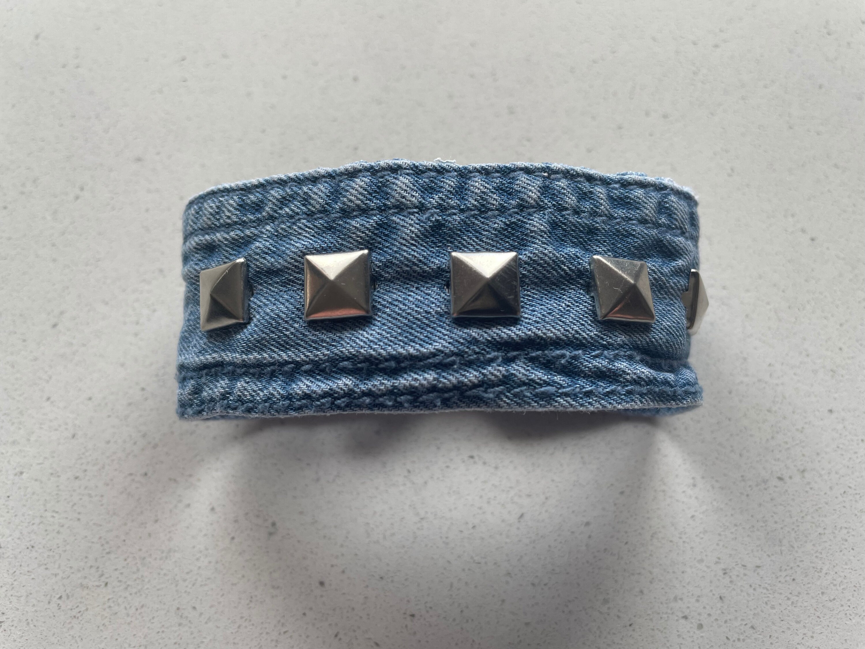 Upcycled Handmade Studded Denim Bracelet, Boho Cuff