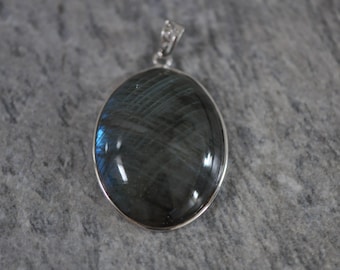 Sterling silver agate pendant, vintage statement pendant