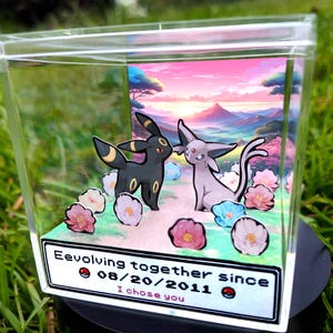 Anpassad datumkub Pokémon Välj din Eeveelution Årsdag Alla hjärtans dag-present Bröllop Äktenskap 3D-display Diorama