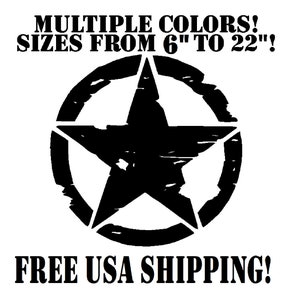 Naklejka Army Star Tattered Distressed Vinyl Sticker Military Invasion Wiele rozmiarów i kolorów Darmowa wysyłka do USA Dach Maska Drzwi Okno