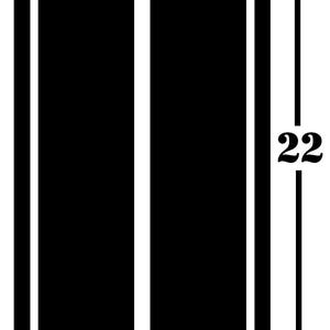May include: Black and white graphic with dimensions. The image is 55.88 cm tall and 20.32 cm wide, with two black rectangles separated by a white stripe. The outer white stripes are 1.27 cm wide.