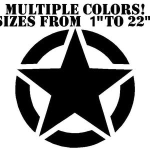 Army Star Vinyl Decal, Military Sticker - Hood, Door, Fuel Tank, Window, Cooler, Side Panels