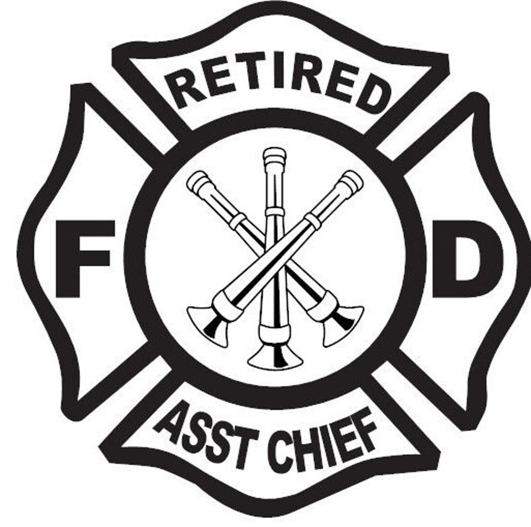Retired Asst Chief Bugles Decal Maltese Cross Vinyl Sticker Custom Fire