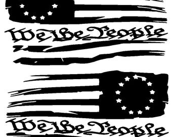 Distressed We the People American Flag Vinyl Decal Set - Betsy Ross Weathered USA Stickers