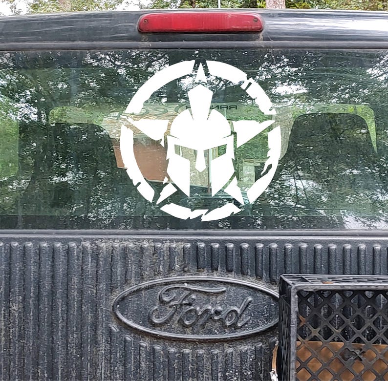 Distressed Gladiator Spartan Helmet Army Star Decal, Vinyl Military ...