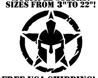 Spartan Helmet Distressed Army Star Vinyl Decal Tattered Ripped Military Sticker Multiple Sizes Colors FREE SHIPPING fuel door cooler window