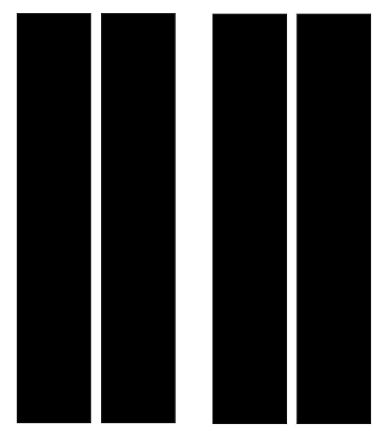 May include: A minimalist graphic design featuring four vertical stripes. Two wide black stripes are separated by two narrow white stripes, creating a bold contrast. The design is simple and modern, suitable for various applications.