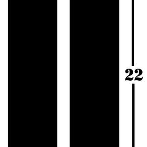 May include: Black and white graphic showing two vertical black rectangles, each 4 inches wide, with a white stripe between them. The total height is 22 inches, and the base is 9 inches.