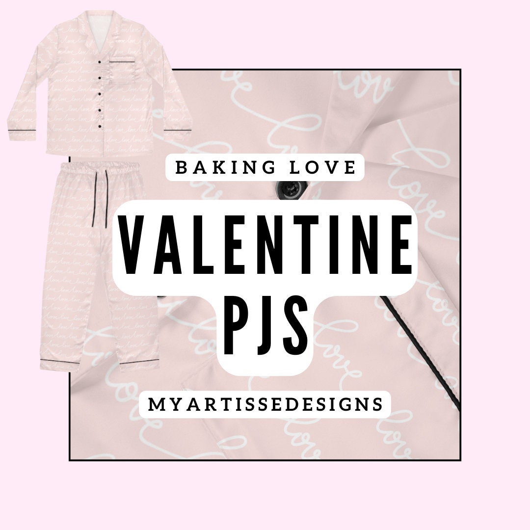 Women's Satin Love Pajamas, Love Pajamas Set, Valentines Day Women's Pj Set, Women's Pajamas Set