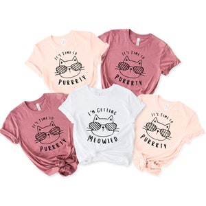 Camicia Cat Bachelorette, addio al nubilato gatto, addio al nubilato a tema gatto, camicie a tema addio al nubilato, regalo per la festa nuziale, camicia a tema gatto