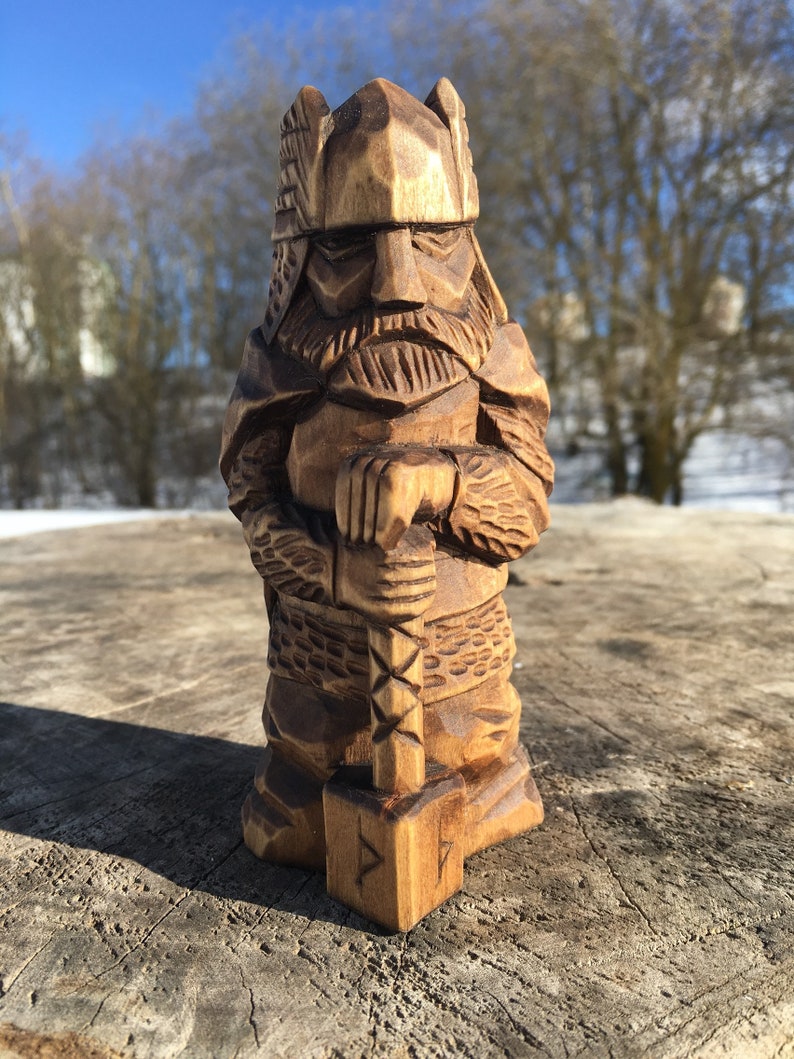 Norse God Thor Wooden Figure Thor statue Etsy